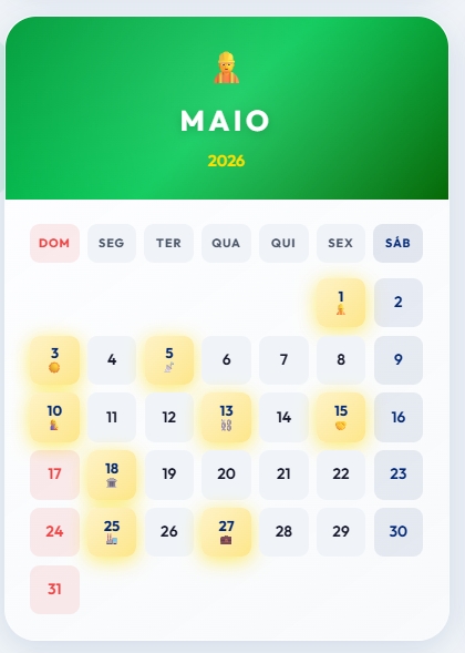 Calendário 2026 Maio 