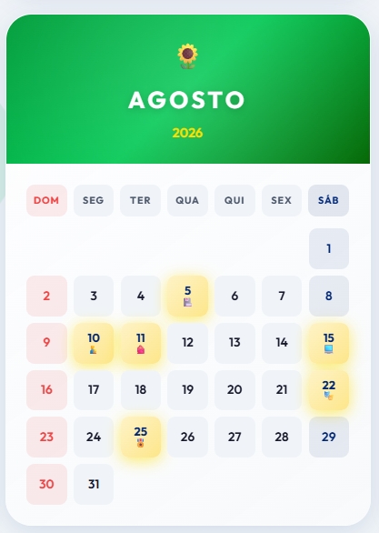 Calendário 2026 Agosto 