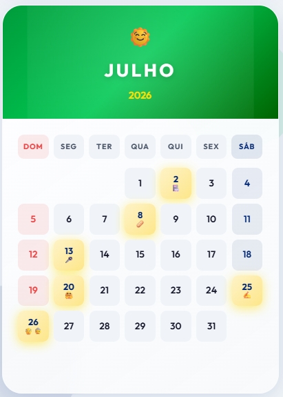 Calendário 2026 Julho 