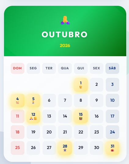 Calendario 2026 Outubro 