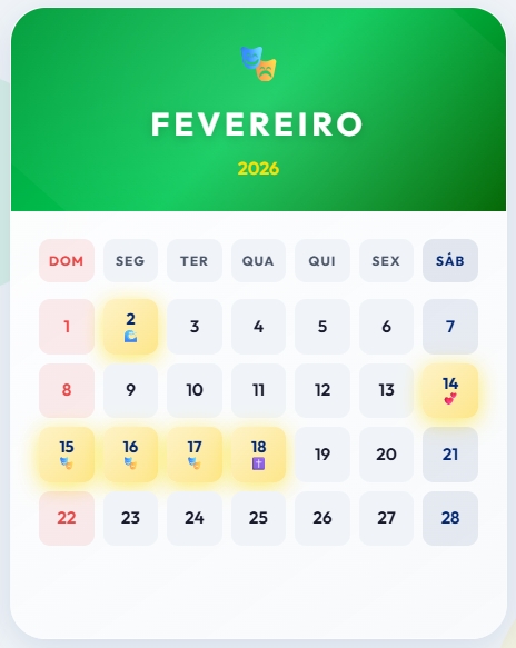 Calendário 2026 Fevereiro 
