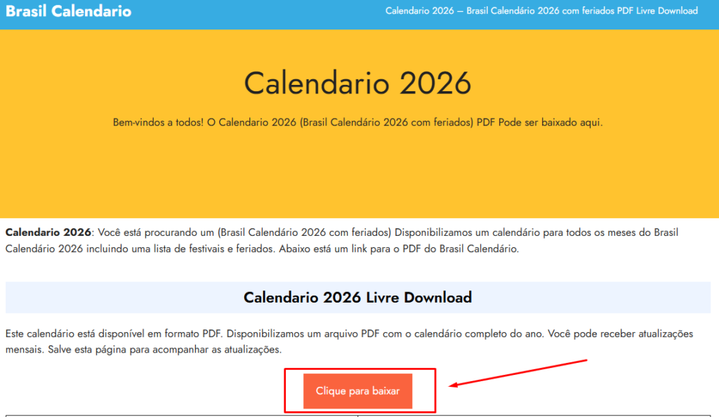 Calendario 2026 Livre Download